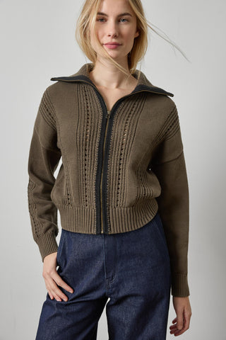 Lilla P Contrast Collar Zip Cardi Jacket