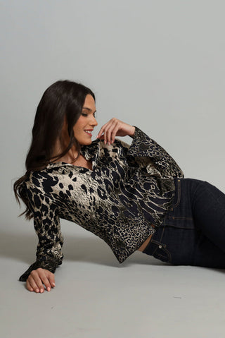 Lola + Sophie Ellen Zip Front Leopard Print Shirt
