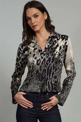 Lola + Sophie Ellen Zip Front Leopard Print Shirt