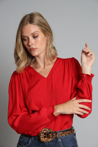 Lola + Sophie Pleated Sleeve V Neck Shirt