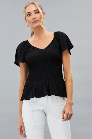 Lola & Sophie Smocked Flutter Sleeve Shirt *FINAL SALE* - Premium clothing at Lonnys NY - Just $81.50! Shop Womens clothing now 