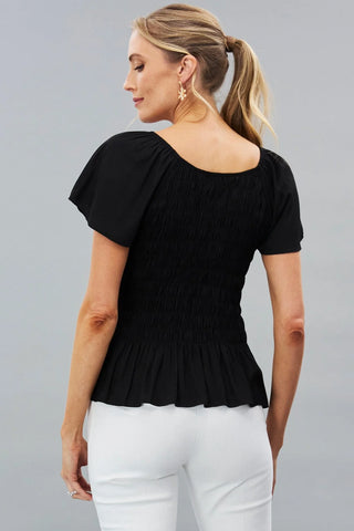 Lola & Sophie Smocked Flutter Sleeve Shirt *FINAL SALE* - Premium clothing at Lonnys NY - Just $81.50! Shop Womens clothing now 