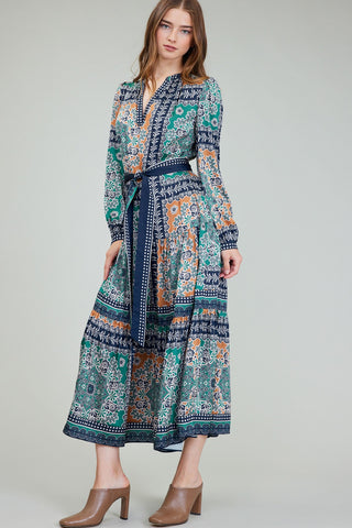 Madison Boho Printed Belted Maxi Dress