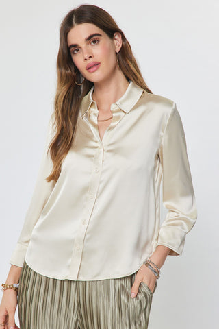 Madison 3/4 Sleeve Satiny Button Down Shirt
