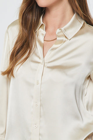 Madison 3/4 Sleeve Satiny Button Down Shirt