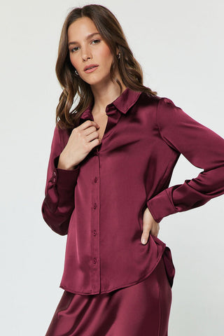 Madison 3/4 Sleeve Satiny Button Down Shirt