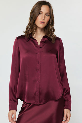 Madison 3/4 Sleeve Satiny Button Down Shirt