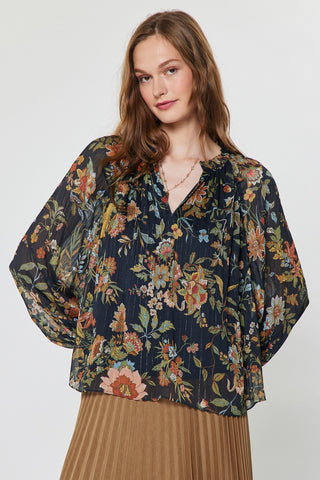 Madison Botanical Print Pleated Blouse