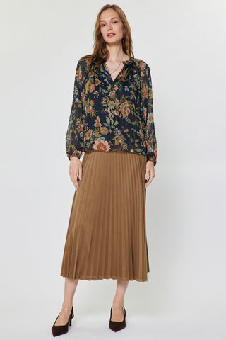 Madison Botanical Print Pleated Blouse