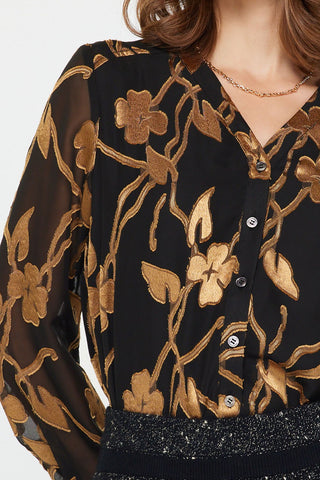Madison Floral Jacquard Button Down Blouse