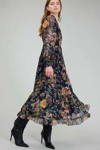Madison Floral Surplice Pleated Maxi Dress