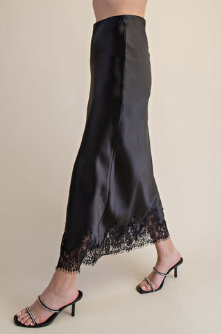 Madison Lace Trim Satin Skirt
