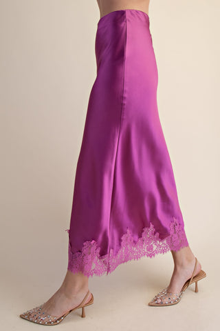 Madison Lace Trim Satin Skirt