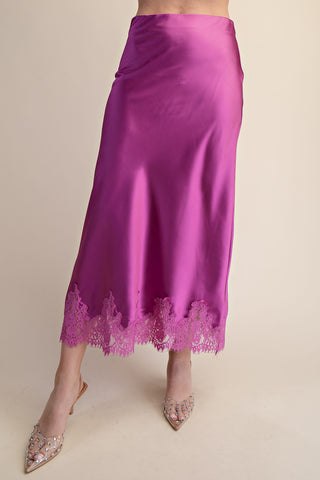 Madison Lace Trim Satin Skirt