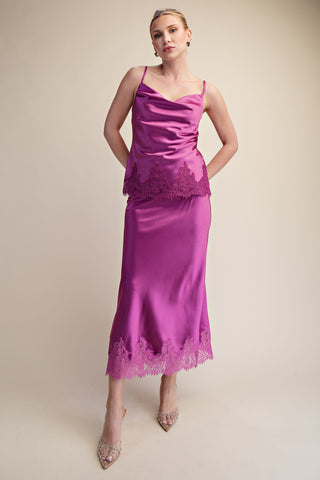 Madison Cowl Neck Lace Trim Cami Top