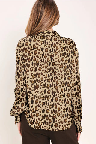 Madison Leopard Print Woven Button Down Shirt