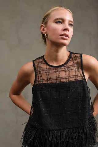 Madison Luxe Grid Feather Top