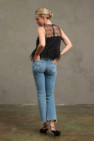 Madison Luxe Grid Feather Top