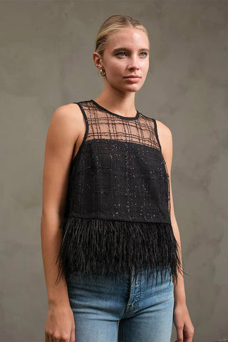 Madison Luxe Grid Feather Top