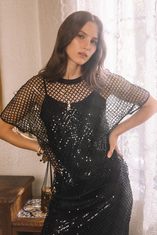 Madison Mesh Sequin Short Sleeve Shirt with Cami
