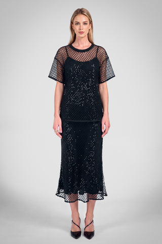 Madison Mesh Sequin Short Sleeve Shirt with Cami