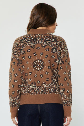 Madison Bandna Print Half Zip Sweater