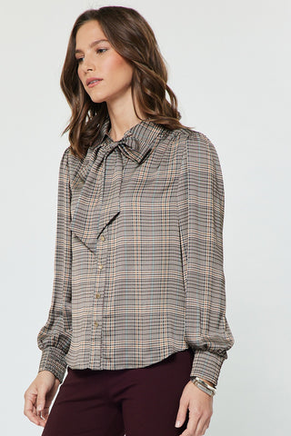 Madison Plaid Tie Neck Blouse