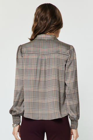 Madison Plaid Tie Neck Blouse