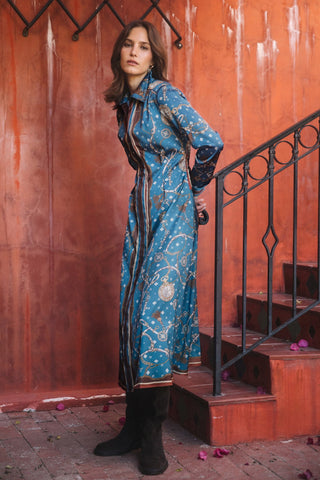 Madison Printed Satin Shirt Midi Dress
