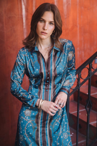 Madison Printed Satin Shirt Midi Dress