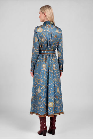 Madison Printed Satin Shirt Midi Dress