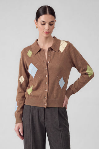 Madison Rhinstone Argyle Button Front Cardigan