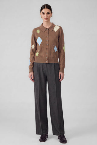 Madison Rhinstone Argyle Button Front Cardigan
