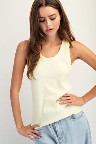 Madison Ribbed Knit Lace Trim Tank Top