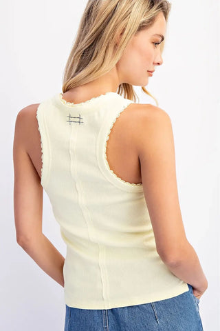 Madison Ribbed Knit Lace Trim Tank Top
