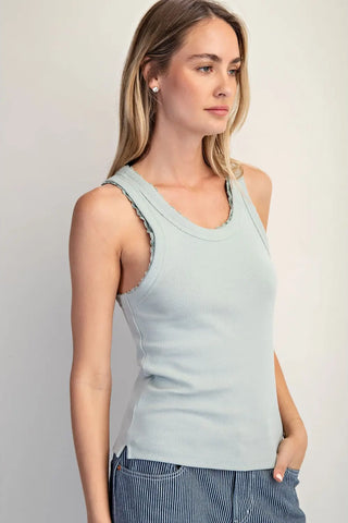 Madison Ribbed Knit Lace Trim Tank Top