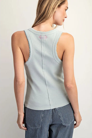 Madison Ribbed Knit Lace Trim Tank Top