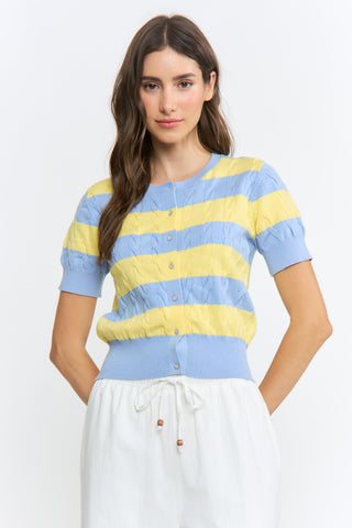 Madison Striped Short Sleeve Cardigan