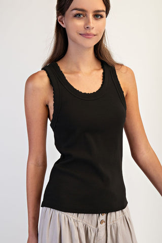 Madison Ribbed Knit Lace Trim Tank Top