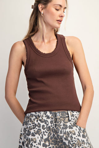 Madison Ribbed Knit Lace Trim Tank Top