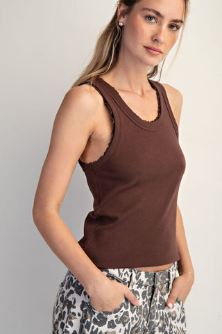 Madison Ribbed Knit Lace Trim Tank Top