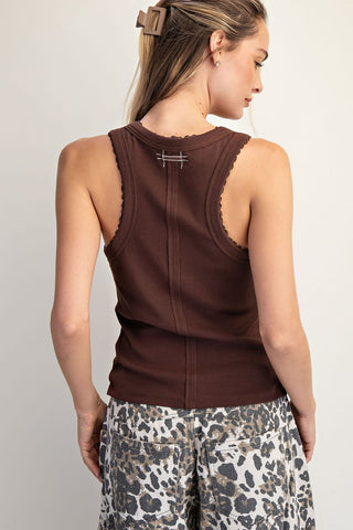Madison Ribbed Knit Lace Trim Tank Top