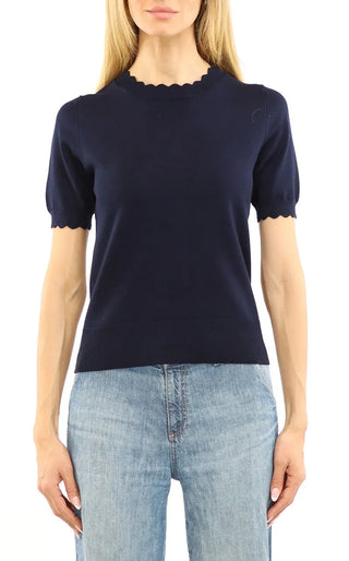 Metric Knits Short Sleeve Scalloped Edge Top