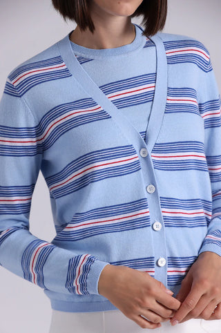Minnie Rose CC Striped V Neck Cardigan
