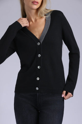 Minnie Rose Contrast Placket Cardigan