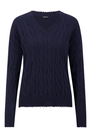 Minnie Rose Cable Long Sleeve V-Neck with Frayed Edges - Premium clothing at Lonnys NY - Just $163! Shop Womens clothing now 