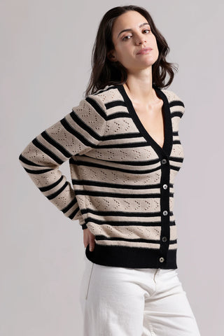 Minnie Rose Striped Pointelle Cardigan - Premium clothing at Lonnys NY - Just $288! Shop Womens clothing now 