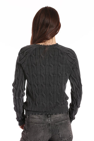 Minnie Rose Distressed Cable V-Neck - Premium sweater at Lonnys NY - Just $202! Shop Womens clothing now 