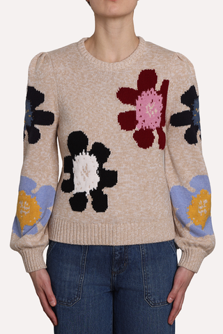 Minnie Rose Marled Floral Sweater