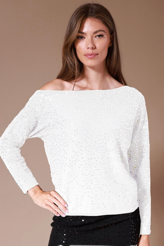 Minnie Rose Off Shoulder Sequin Shirt - Premium clothing at Lonnys NY - Just $288! Shop Womens clothing now 